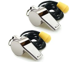 Hipat-Fluitje-Set-2-Roestvrijstalen-Sportfluitjes-Met-Omhangband-Luid-Helder-Geluid-Ideaal-Trainers-Scheidsrechters-Ambtenaren-Zilver