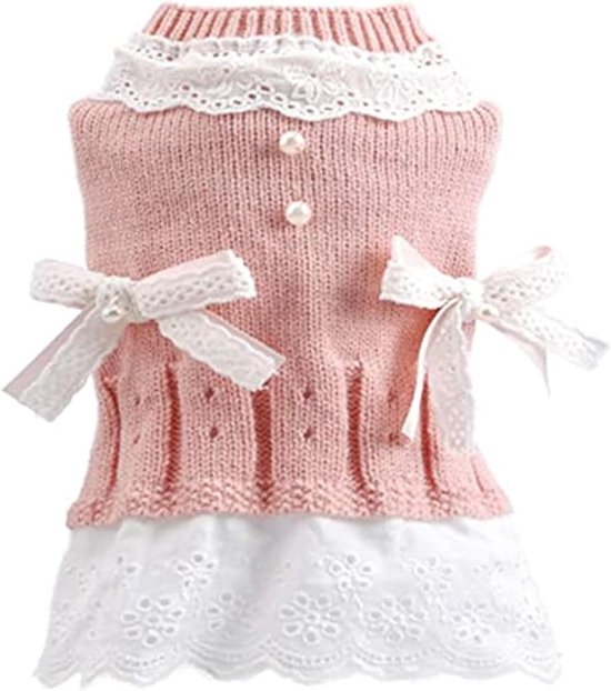 Hondenjas - Hondentrui - Truijurk voor Kleine Honden - Jurk Teefje met Strik - Roze Blauw Warme Winter - Prinsessenkant - Verjaardagen - Valentijnsdag - Roze Medium- Kerstversiering - Kerst - Maat M