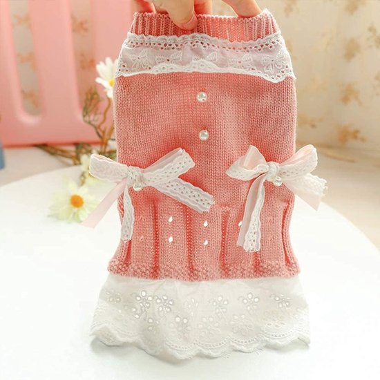 Hondenjas - Hondentrui - Truijurk voor Kleine Honden - Jurk Teefje met Strik - Roze Blauw Warme Winter - Prinsessenkant - Verjaardagen - Valentijnsdag - Roze Medium- Kerstversiering - Kerst - Maat M