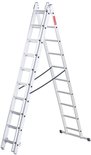 Grote aluminium vouwladder in A-frame opstelling met rode merknaam.