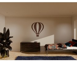 HOUTEN WANDDECORATIE / WOODEN WALL DECORATION - MUURDECORATIE / WALL ART - LUCHTBALLON / HOT AIR BALLOON - 36 x 42cm - DONKER HOUT / DARK WOOD - ECHT HOUT - REAL WOOD