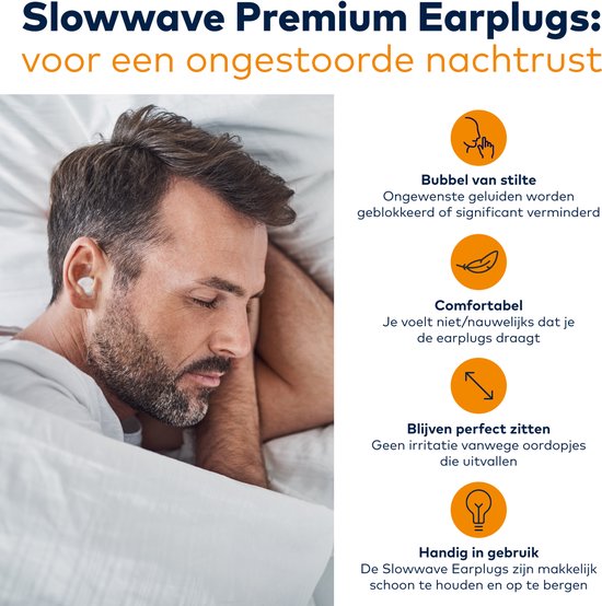 Slowwave Premium Earplugs - Siliconen oordopjes - Comfortabele en effectieve oordopjes om te slapen - Ook geschikt voor werken, reizen, zwemmen, studeren, uitgaan etc.