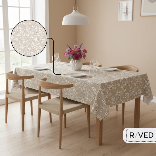 Toile cirée Katoen Raved Marguerites 140 cm x 200 cm - Beige - Fleurs - Hydrofuge - Toile cirée lavable