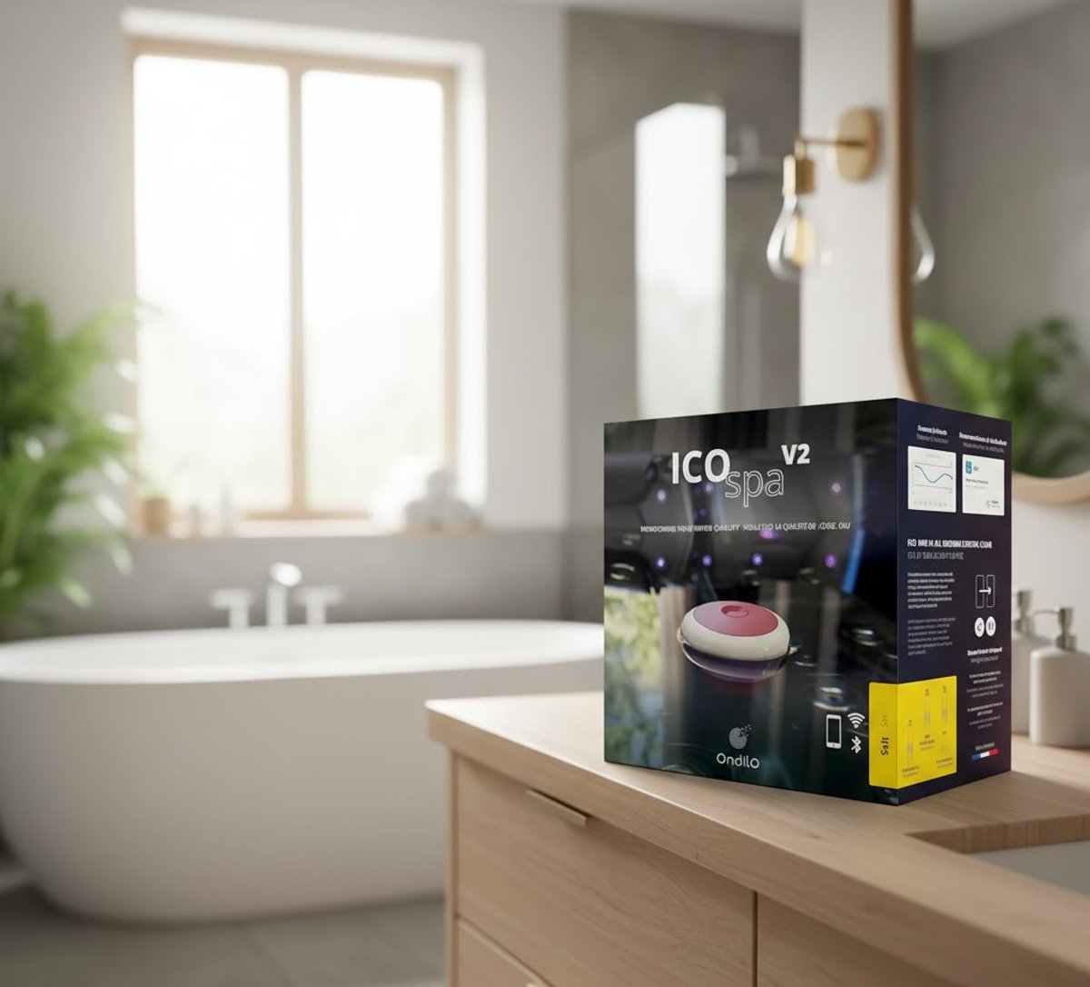 Wateranalysator voor Spa & Whirlpool – Novihome Smart Spa Monitor V2 Salt – Intelligente Zoutwater Analyzer met Automatische pH & Chloor Meting – App-gestuurde Waterkwaliteit – ABS – Voor Jacuzzi & Hottub