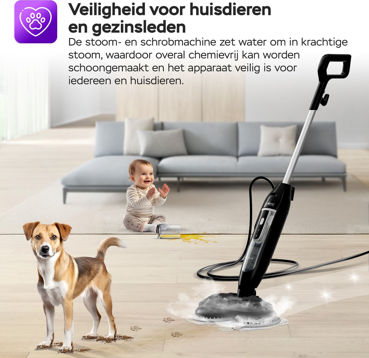 TurboTronic AquaVac AQV700 Stoomreiniger Vloer – Elektrische - Dweil - Stoomdweil met Dubbele Pads – Krachtige 1200W Stoomreiniger voor Alle Harde Vloeren thumbnail 8