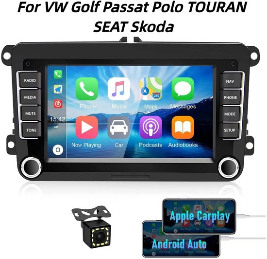 GPS Navigatie Auto Stereo voor VW Golf/Passat 2004-2018 & SEAT/Skoda | 7inch Touchscreen, Draadloos CarPlay & PQ Platform Integratie (ook Polo/TOURAN)