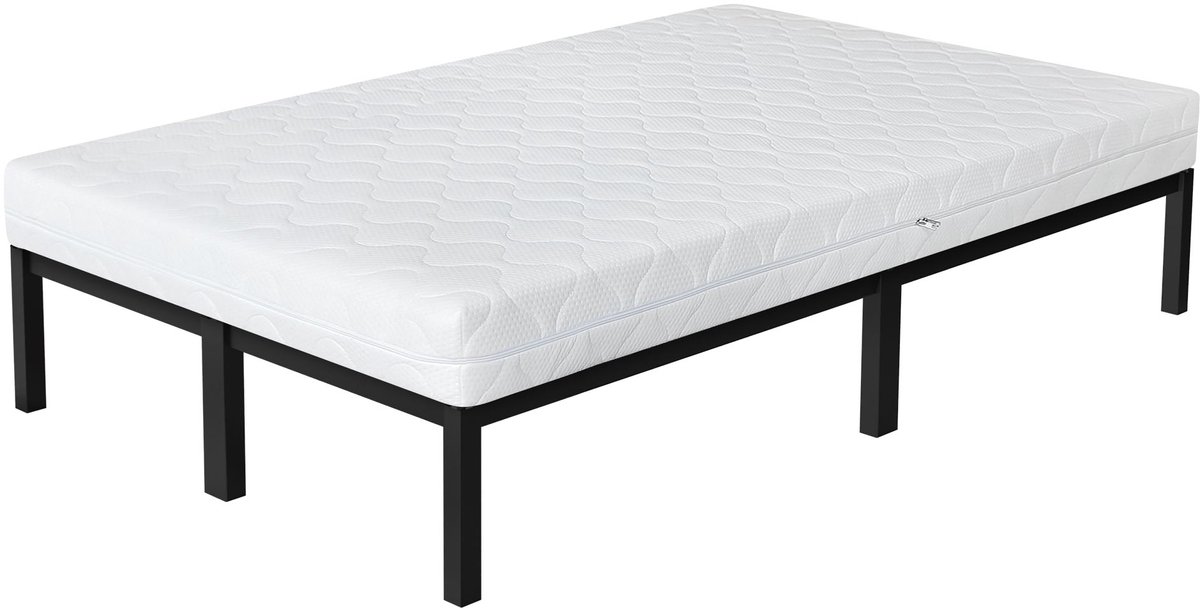 ml-design metalen bed 120x200cm zwart en matras H: 16cm stalen frame met lattenbodem stevig en duurzaam eenpersoonsbed ideaal voor slaapkamer kinderkamer tienerkamer logeerkamer gastenbed en bedframe