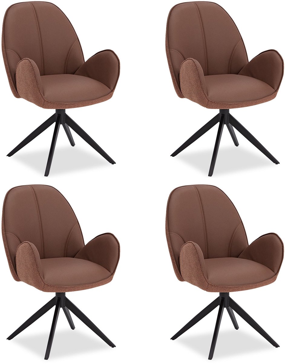 Homestyle4u Eetkamerstoelen - Set van 4 - Draaibaar - met armleuningen - Bruin