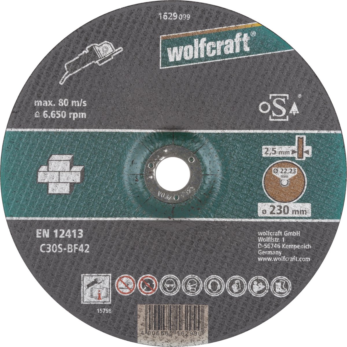 wolfcraft - Doorslijpschijf voor steen, haaks gebogen - 1629099