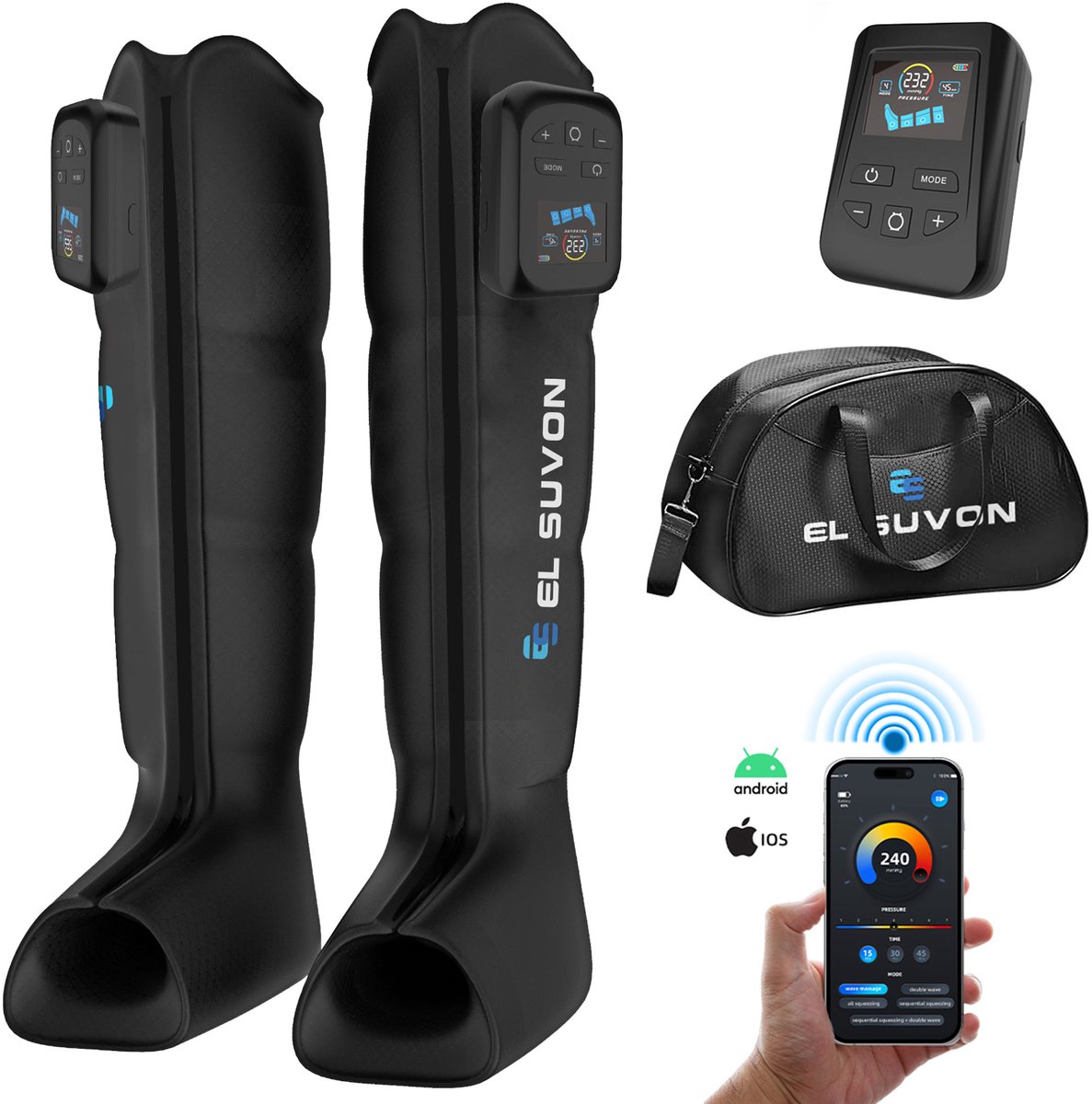 El Suvon Recovery Boots – Maat L 185 - 195 CM - Professioneel Luchtcompressie Beenmassage Apparaat voor Spierherstel, Bloedcirculatie & Vermoeide Benen - Draadloze bediening via App