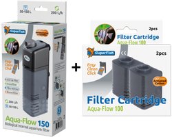 SuperFish Aquaflow Filterset 150 | 200L/H | Met 2 extra vervangende SuperFish Aquaflow Easy Click Cartridge