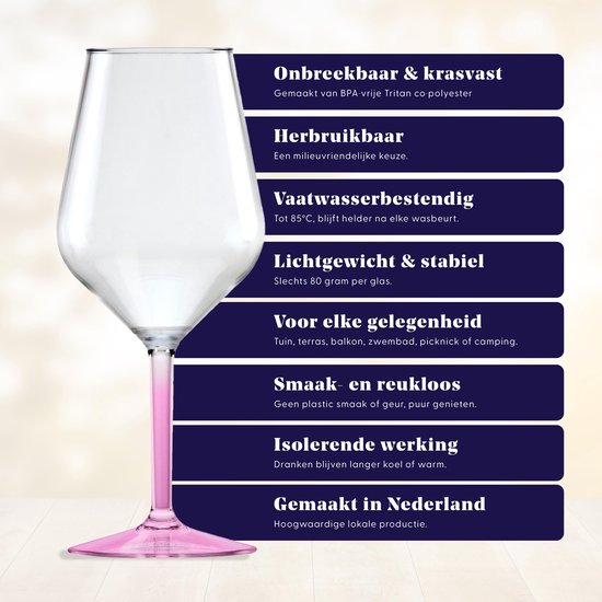 HappyGlass Lady Abigail plastic wijnglazen - Set van 4 kunststof herbruikbare wijnglazen - 47cl - Pretty pink steel - BPA-vrij Tritan van HappyGlass — afbeelding 2