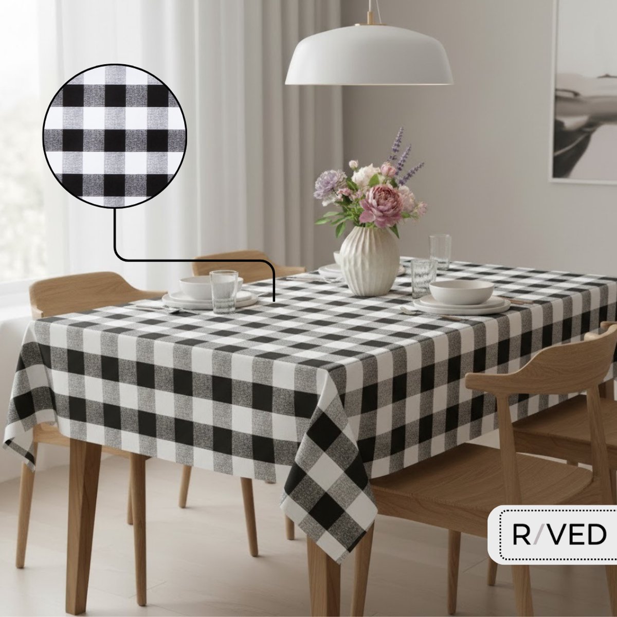 Raved Tafelzeil – 140 cm x 50 cm – Boerenbont Ruit Zwart – PVC – Afwasbaar