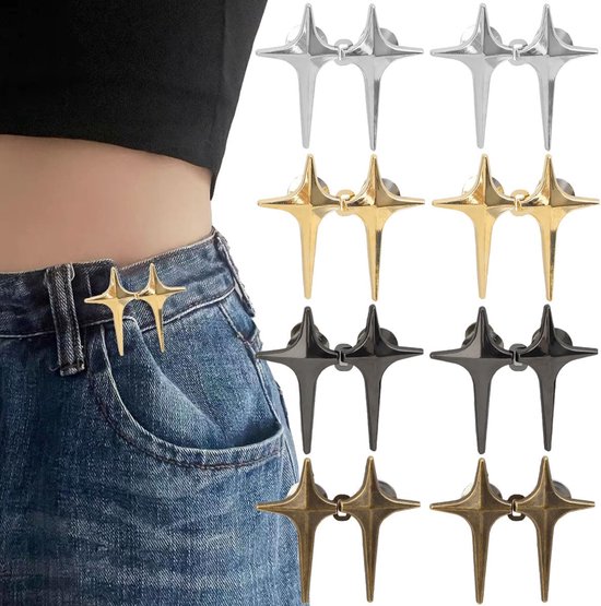8 stuks - Taille Extender - Aanscherping Knop Richter Knoppen - Ster broek taille gesp- Verstelbare tailleband clips - Broek taille versteviging