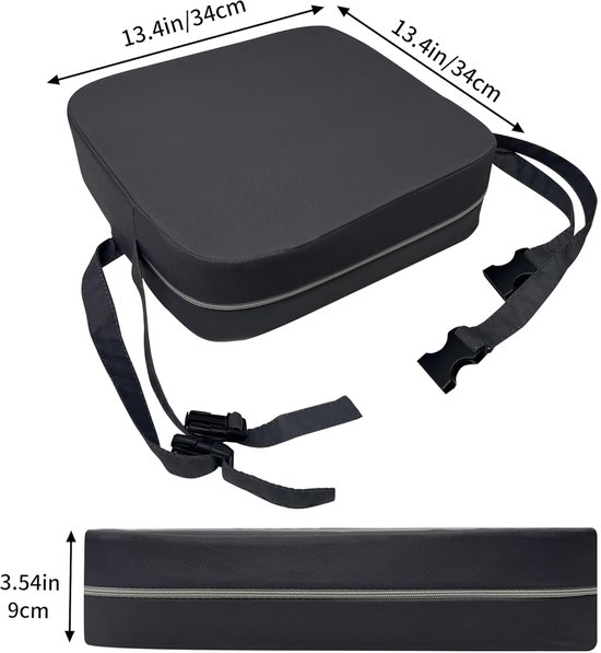 Zitverhoger voor Kinderen - Kinderzitje - Zitverhoger - 34x34x9Cm - Wasbaar - Demonteerbaar - met 2 Veiligheidsgespen - antislip stoelverhoging - Kinderstoelkussen - Voor kleine kinderen, eetkamerstoel, verhoging pad, eetkamer - Donkergrijs van Merkloos — afbeelding 2