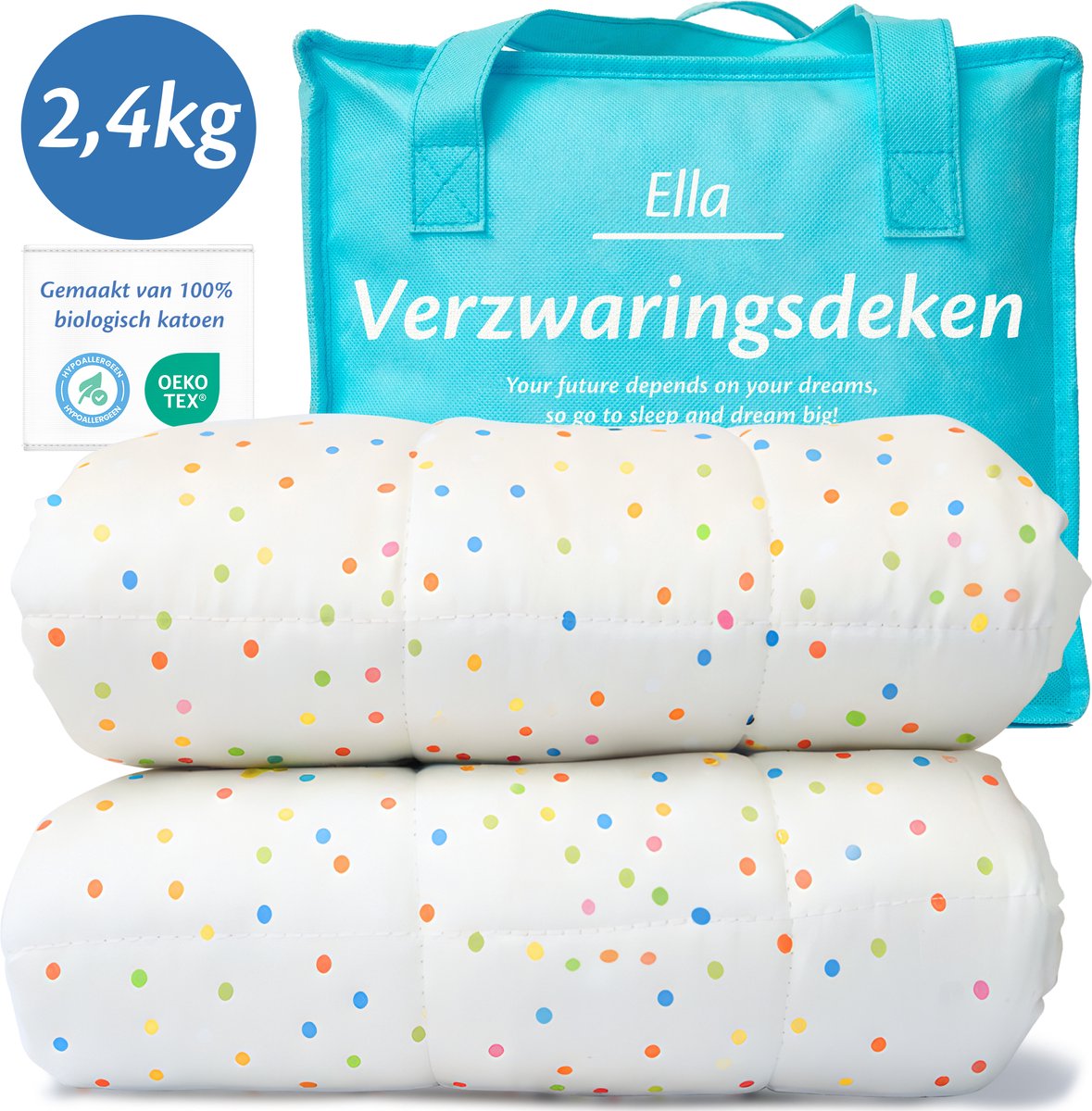 Ella Verzwaringsdeken Kind 2,4kg - OEKO-TEX Katoen Zwaartedeken 90 x 120cm - Weighted Blanket - Verzwaarde Deken Stippen