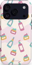 Casetastic hoesje geschikt voor Apple iPhone 17 Pro - MagSafe - Dubbellaagse bescherming - Bubbels & Borstels - Clean Girl - Makeup - Fashion Case - Wit Lichtgrijs Lichtroze