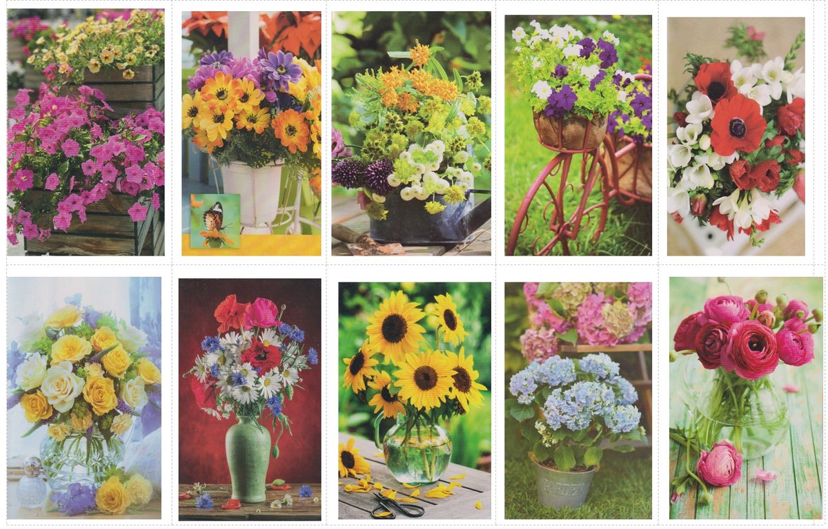 10 Luxe Verschillende Blanco Wenskaarten Bloemen - Blanco 11-25-01 - Gratis verzonden