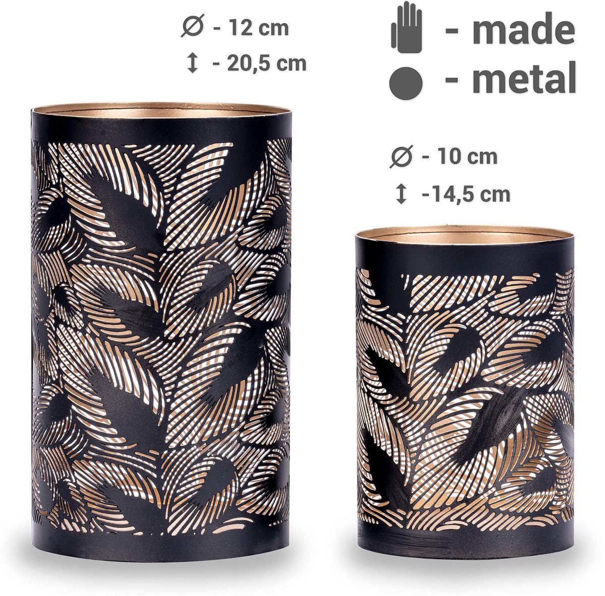 Unyqoos® Set van 2 stijlvolle zwarte metalen lantaarns voor sfeervolle verlichting — cadeau in Wonen & Interieur - foto 2