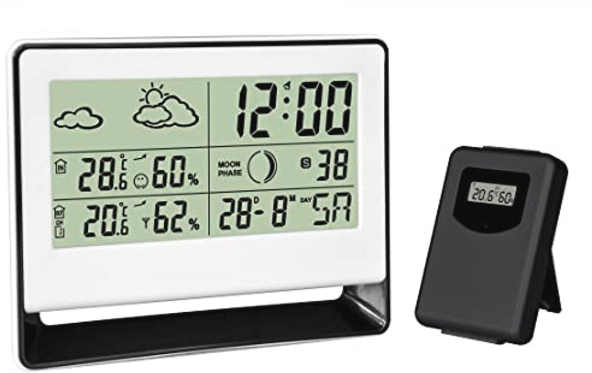 Weerstation met draadloze buitensensor voor binnentemperatuur en buitentemperatuur