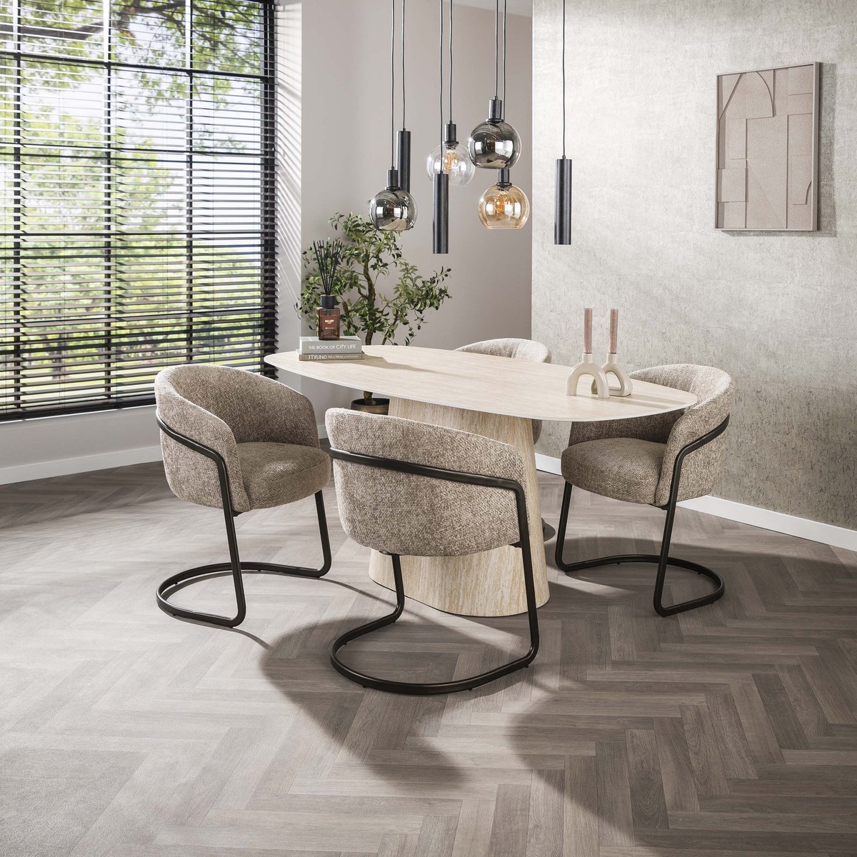 Hoyz Collection - Eettafel Centro Deens Ovaal 180cm - Keramiek Travertin