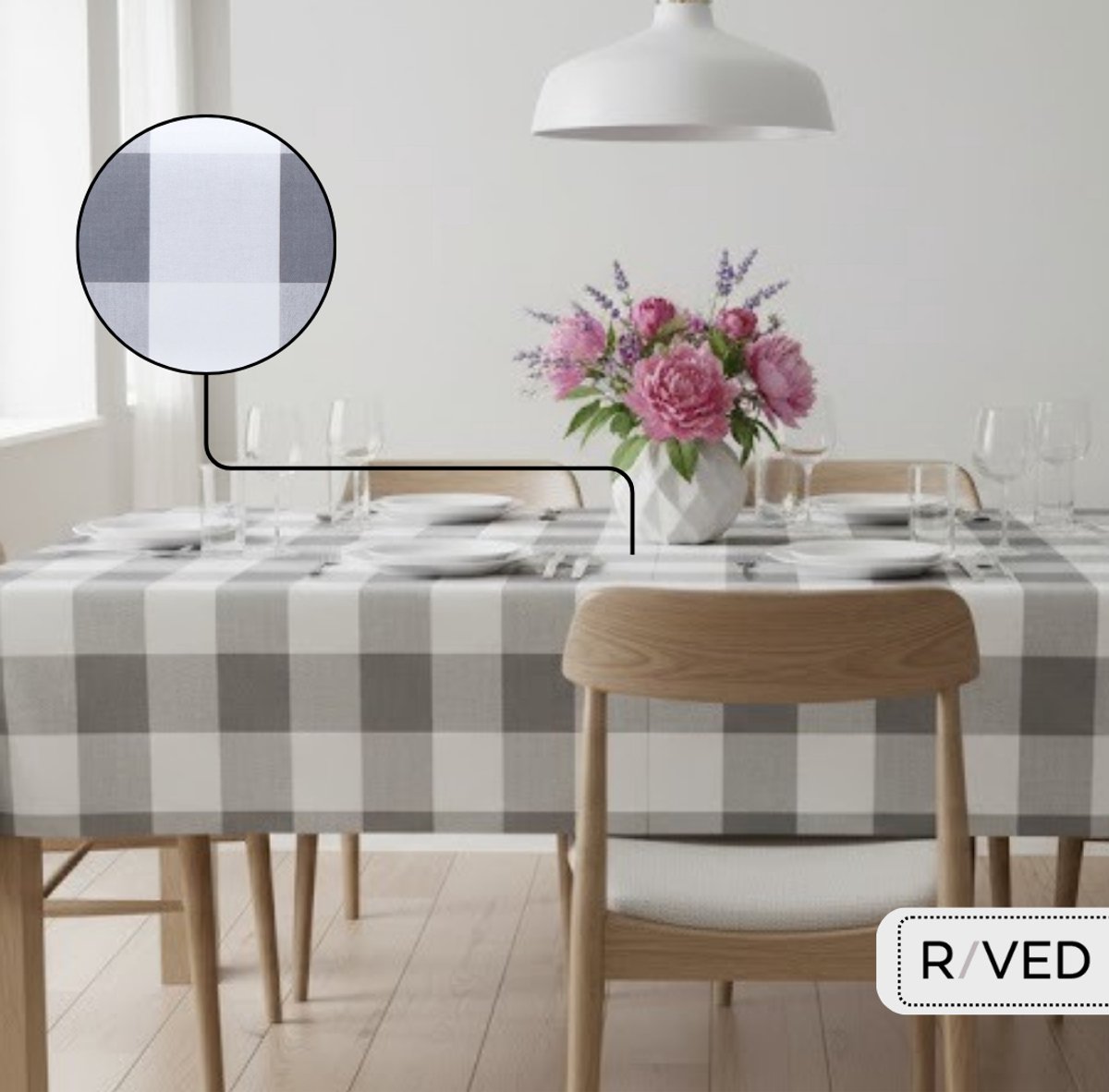 Raved Tafelzeil Blokken 140 cm x 280 cm - Grijs - PVC - Afwasbaar