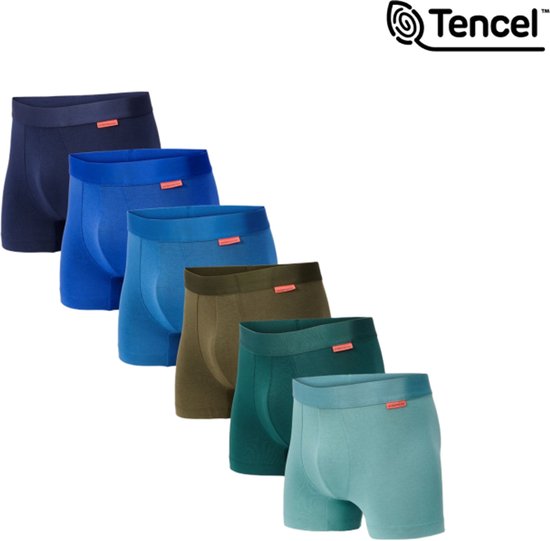 Undiemeister Boxershort Heren - Blauw & Groen - 6-Pack - Mellowood Tencel - Ademend, Anti-Bacterieel & Naadloos Ondergoed - Premium Onderbroeken Heren - Maat S