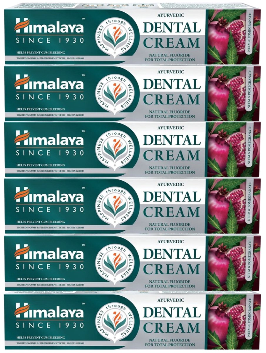 Himalaya Ayurvedic Dental Cream with Natural Fluoride - 6 x 100g - Voordeelverpakking - Tandpasta - Ayurvedische Kruidentandpasta met Fluoride voor Gezonde Tanden en Tandvlees