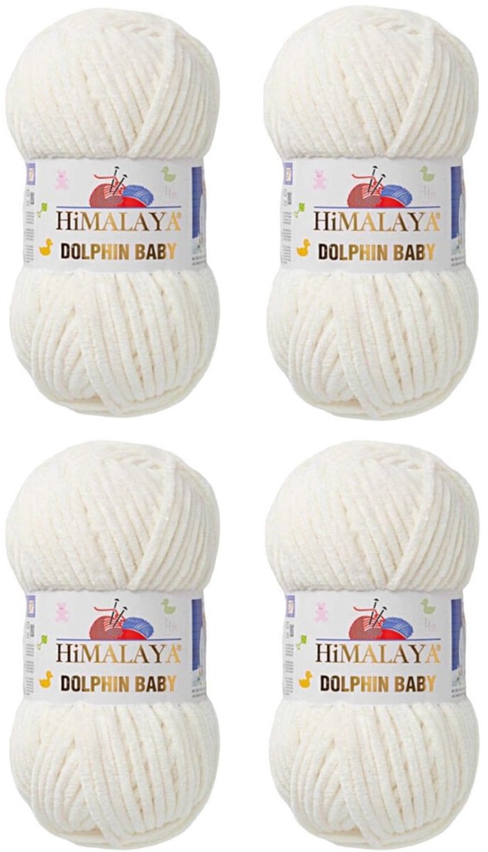 Voordeel Pakket - Himalaya Dolphin Baby -(4 stuks)-80301 Wit - Dolfijn Breien Gehaakte Garen 100g - Super Zachte Omvangrijk Dikke Pluche Fluwelen Bella Chenille Wol Kind Deken Amigurumi