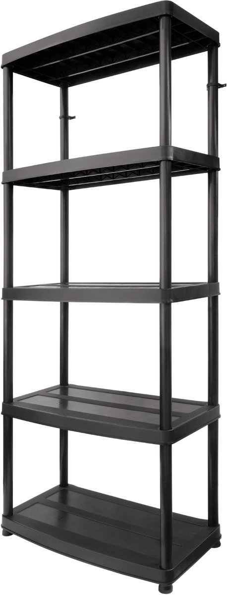 Baulich Kunststof Rek 180×74×40 cm - 5 Legplanken - Draagvermogen 250 kg - Klikmontage - Zwart