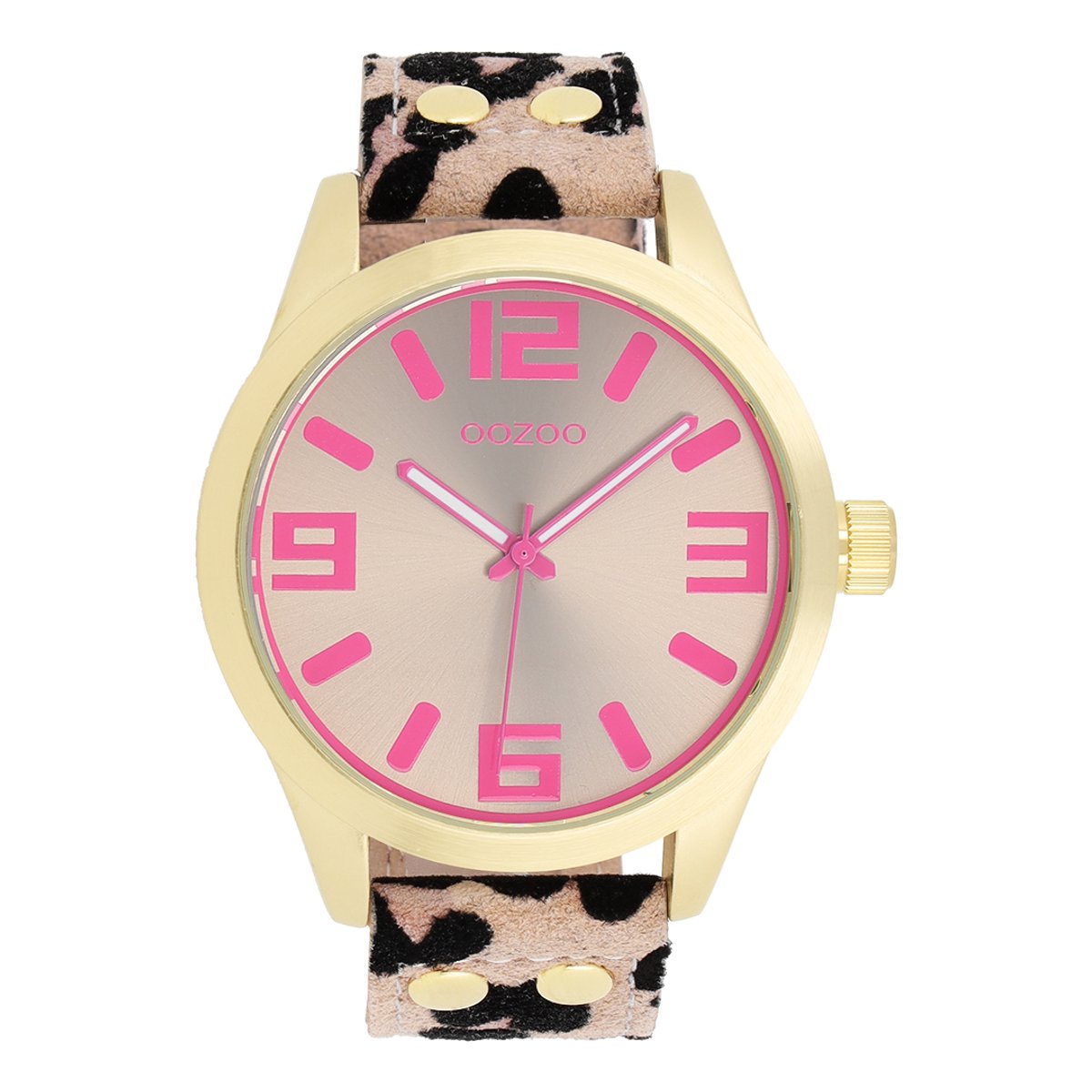 OOZOO Timepieces - Goudkleurige horloge met leren band - C1099