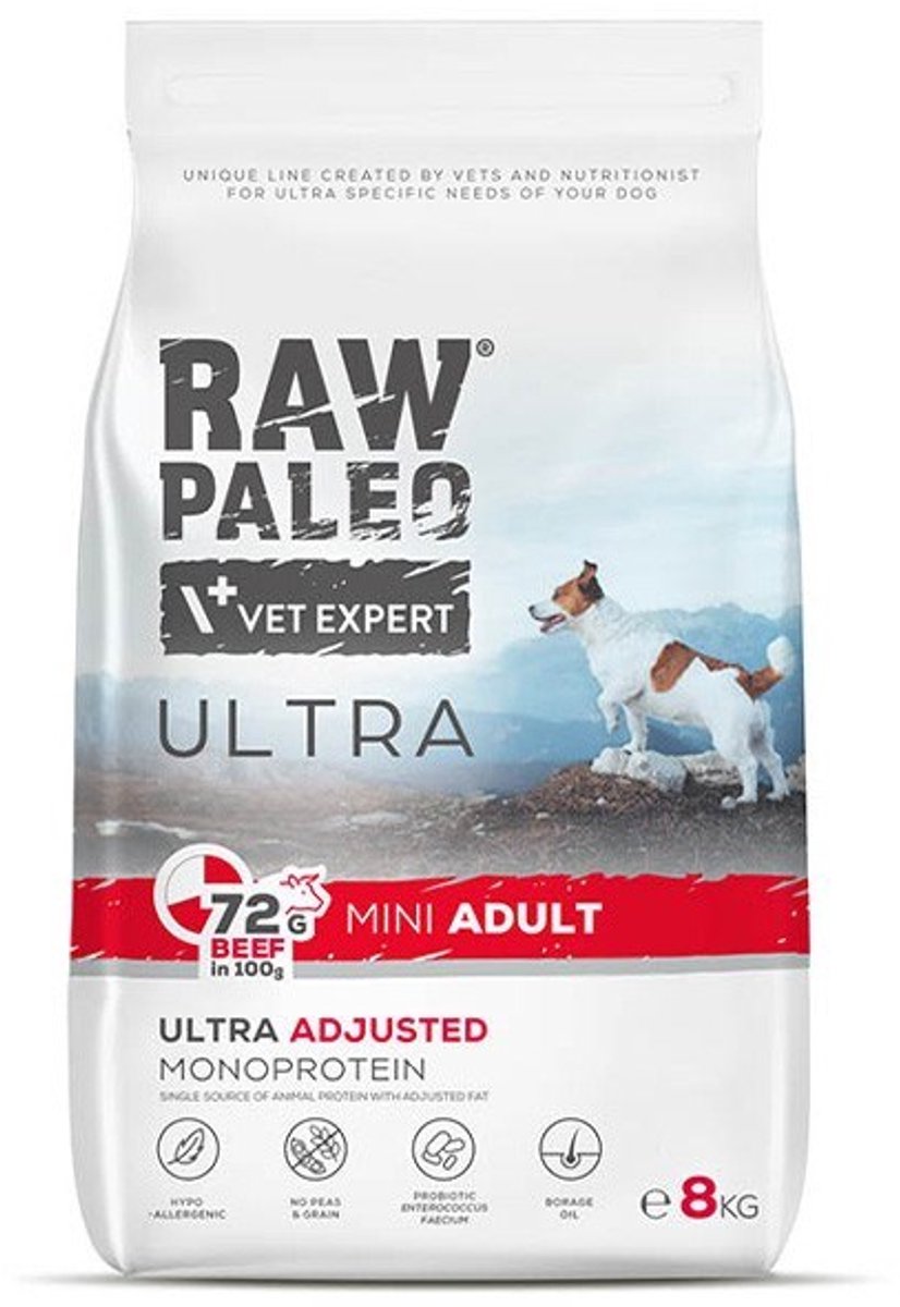 VETEXPERT VetExpert Raw Paleo Ultra - Droge hondenvoeding - Rundvlees - Monoproteïne - Graanvrij - Voor kleine volwassen honden
