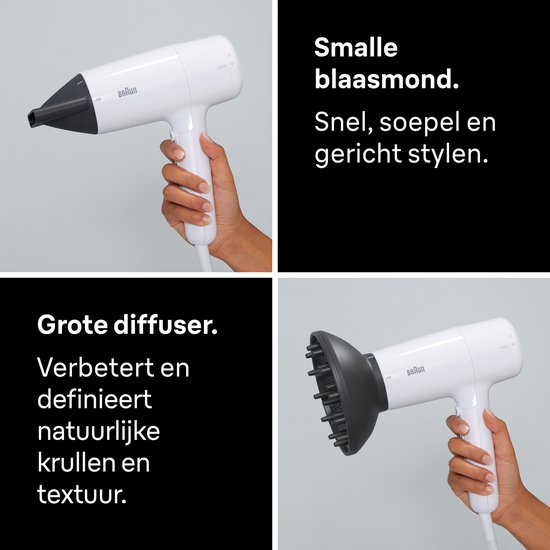 Braun HD2.21 Föhn BRHD226E - Lichtgewicht Haardroger - Compleet met Diffuser en Blaasmond - IONTEC tegen Pluis - Snel Drogen - 3 Temperaturen en 2 Snelheden plus Cool Shot - 2200W