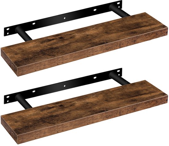 Set de 2 étagères murales flottantes HÜSQ – 80 cm – Cadre robuste avec double tube – Étagère en bois, capacité de charge de 10 kg – Marron vintage