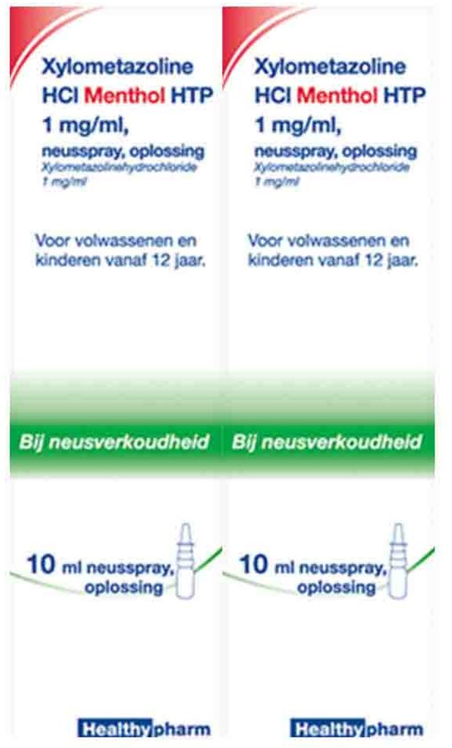 Healthypharm Xylometazoline HCl Menthol HTP 1 mg/ml neusspray, oplossing. 2 x 10 ml. Voordeelverpakking.