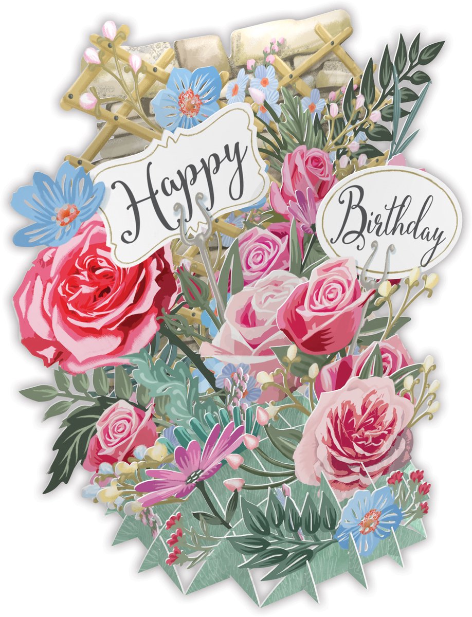 3D-Pop Up Wenskaart Happy Birthday Flowers - Laser gesneden wenskaart