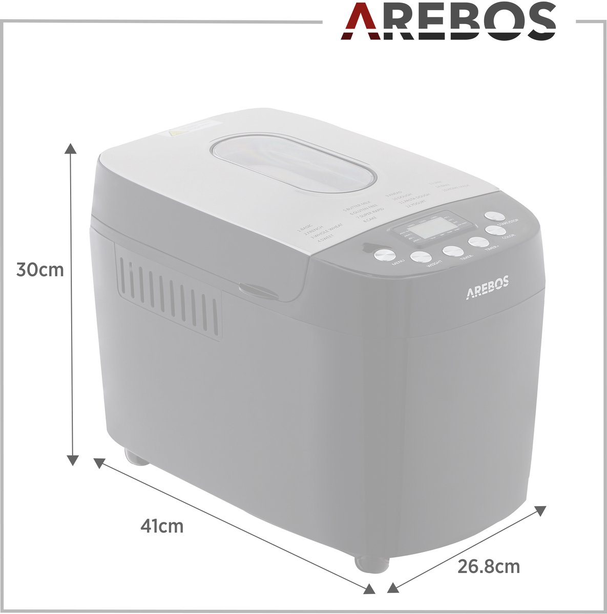 Arebos Broodbakmachine | 1500 g | met 15 programma's | 2 kneedhaken | timer | lcd-display | 3 bruiningsgraden en broodmaten | 850 W Arebos Broodbakmachine | 1500 g | met 15 programma's | 2 kneedhaken | timer | lcd-display | 3 bruiningsgraden en broodmaten | 850 W