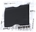 Zwarte oxmox portemonnee in verpakking, met opdruk van kinderfiguurtjes en RFID Protect logo.