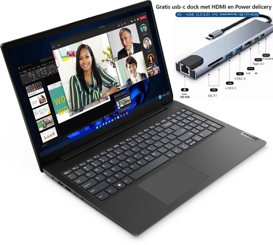 Lenovo V15 G4 - Ryzen 7 7730U - 16GB DDR4 - 512GB SSD M.2 - Windows 11 Pro - USB-C Dock - 2 jaar garantie