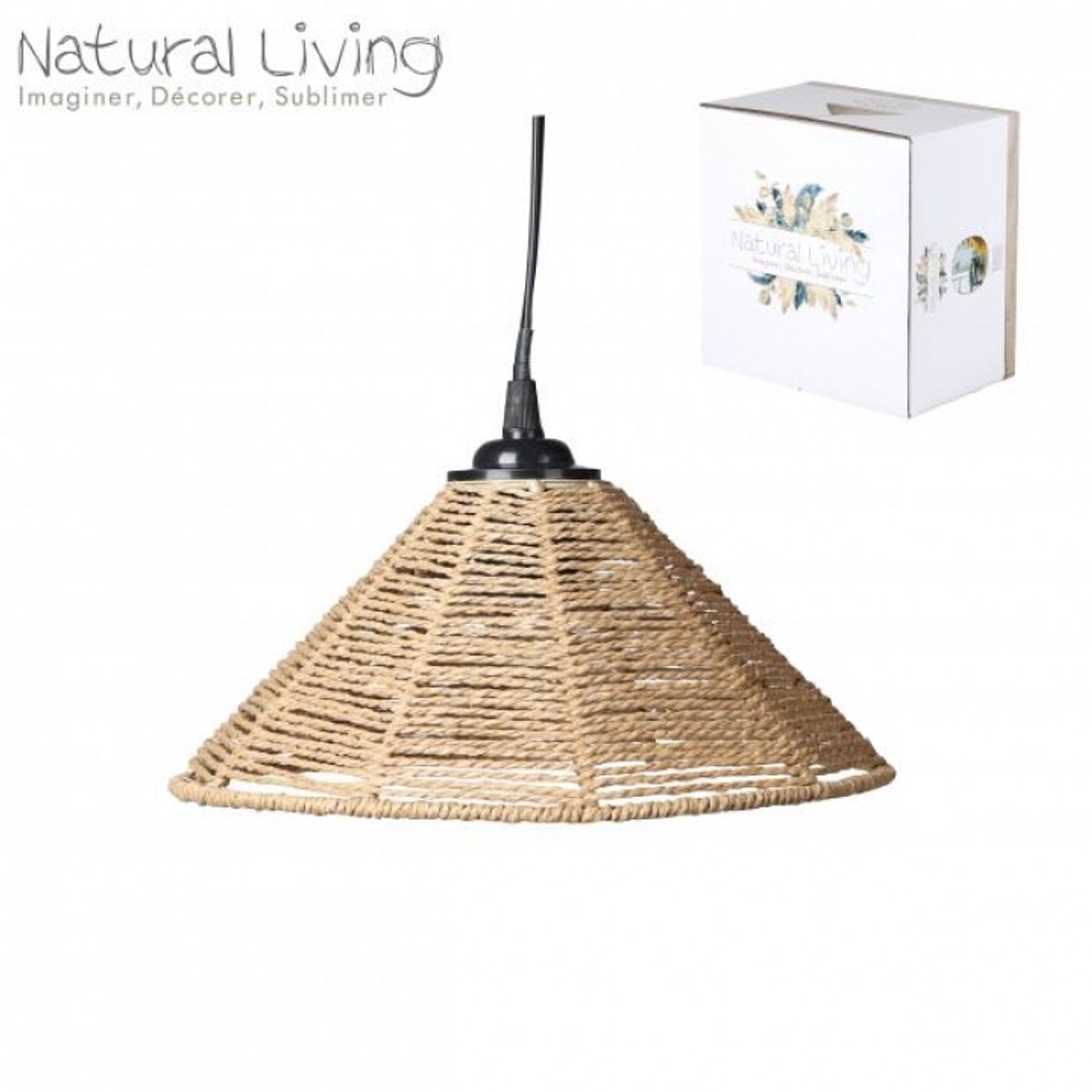 "NATURAL LIVING" CONISCHE HANGLAMP VAN PAPIERTOUW D26XH11CM