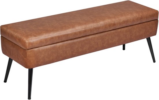 Banc de Rangement en Cuir, avec Revêtement PU et Pieds Métalliques, Banc à Chaussures Moderne pour l'Entrée, Siège Polyvalent pour Chambre, Salon, Salle à Manger et Entrée, Marron