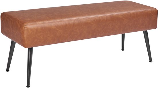 Canapé en cuir avec Pieds en métal, canapé rembourré en PU avec coutures apparentes pour entrée, siège à chaussures pour salon, salle à manger, entrée et chambre, marron
