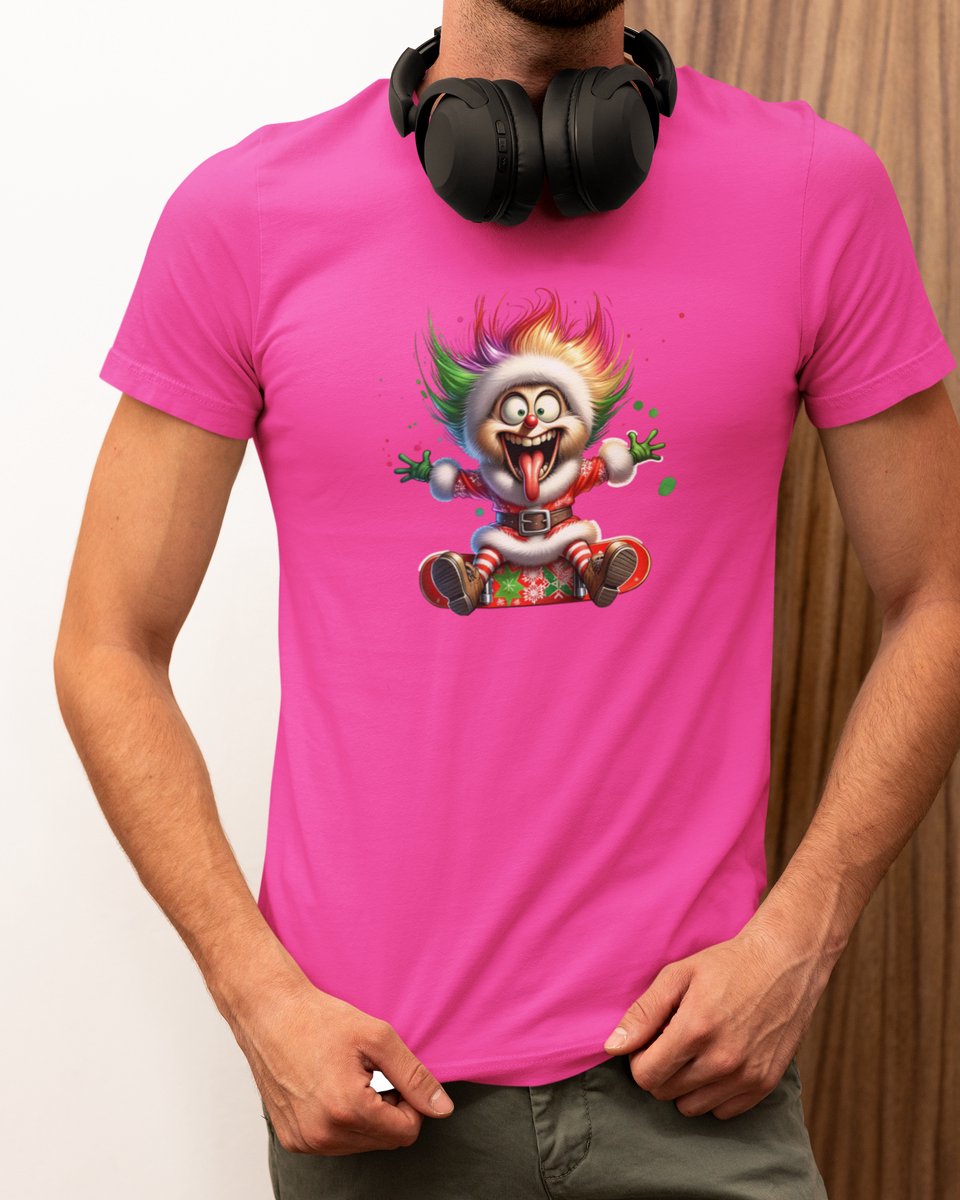 Crazy Energy Santa - Kerst T-shirt Roze - Grappig T-shirt - Maat S - Kerst Cadeau Mannen - Limited Edition