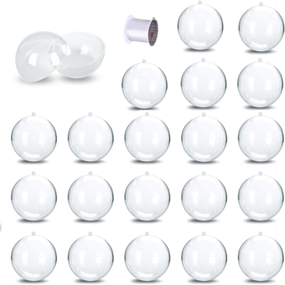 Green Glow - Gepersonaliseerde transparante kunststof kerstballen - 20 stuks - kristalhelder - ophangoogje - doe-het-zelf kerstboomversiering.