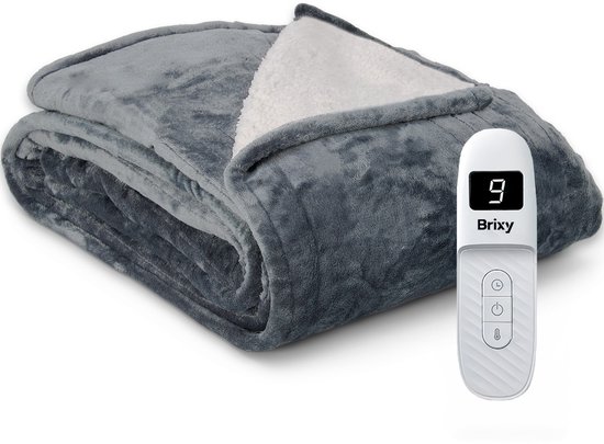 Brixy Elektrische Deken - Warmtedeken - 2-Persoons - 180 x 160 cm - Met Timer - Bovendeken - Fleece - Antraciet