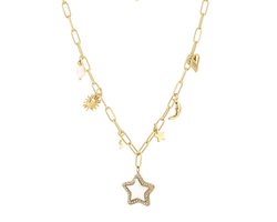 Bedel Stars Ketting - trendy- dames- stainless steel en nikkelvrij - gouden ketting - dames ketting - ketting met bedels - 40 + 5 cm - cadeau voor dames - moederdag - valentijn - ketting voor tieners - sinterklaas - kerst