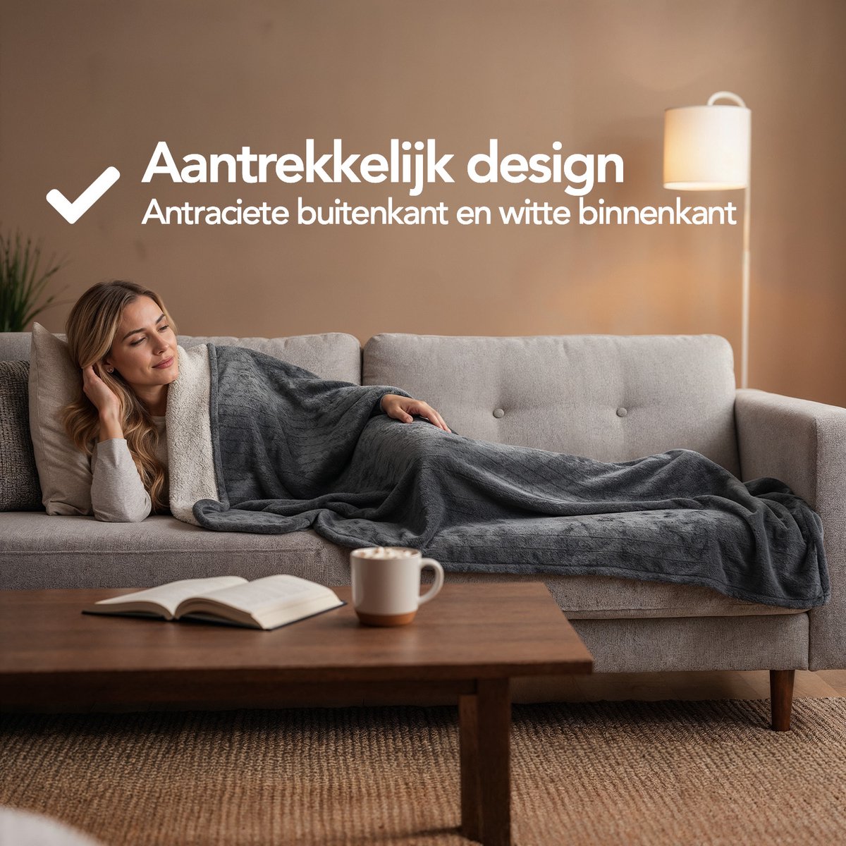 Brixy Elektrische Deken - Warmtedeken - 1 Persoons - 160 x 130 cm - Met Timer - Bovendeken - Fleece - Antraciet – foto 4