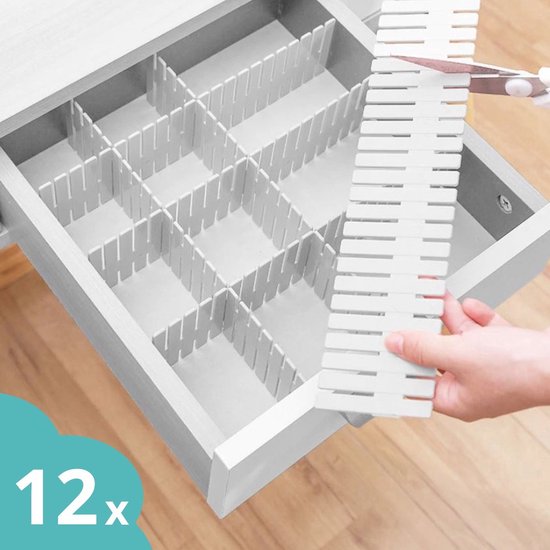 Yourganized - Organisateur de tiroir - Séparateur de tiroir - Set de 12 - Pour Vêtements/ Cuisine/ salle de bain / dressing - Wit