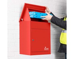 Smart Parcel Box™ Pakketbrievenbus – Pakketbox / Pakketkluis – Gegalvaniseerd Staal – Weerbestendig – Wandmontage – Rood