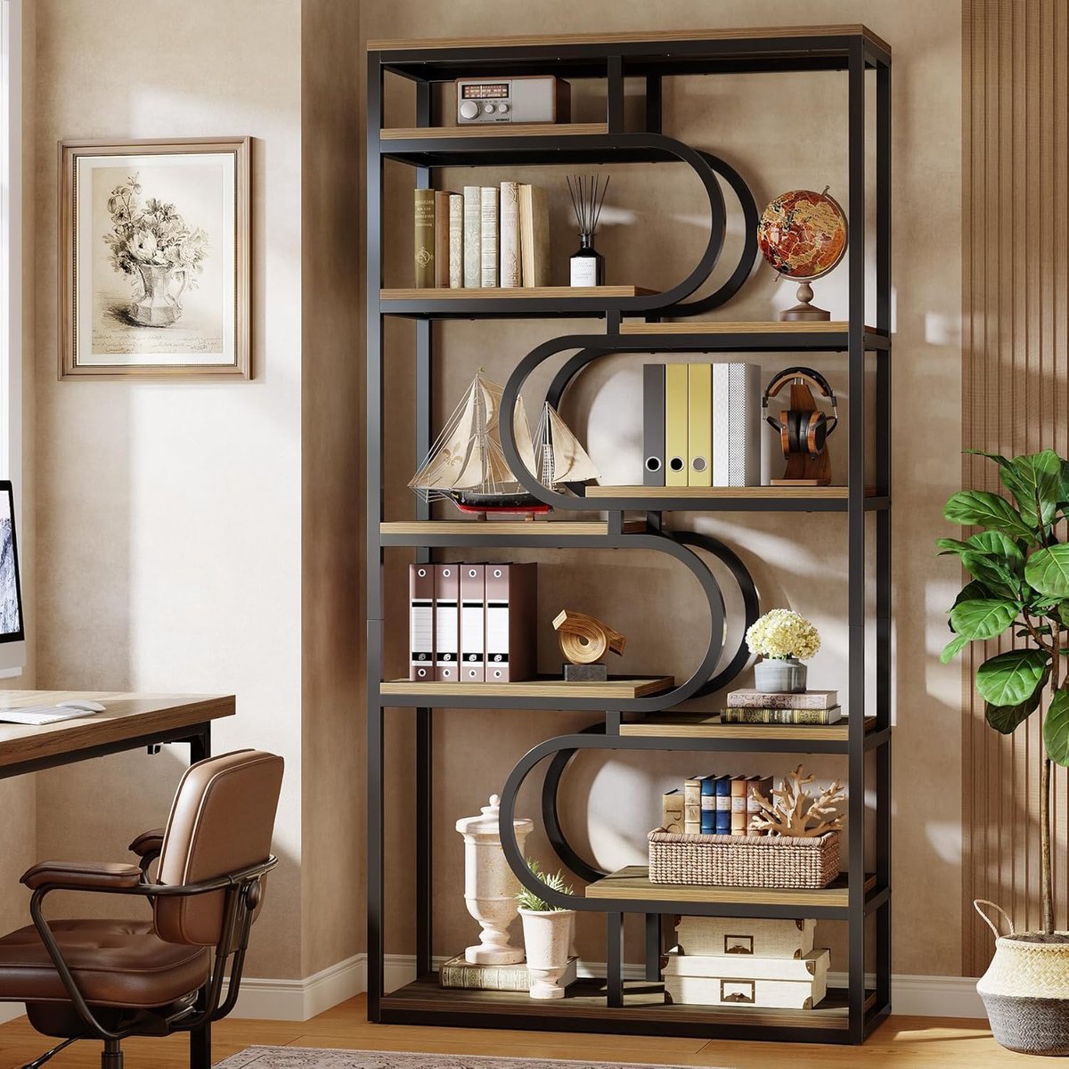 Tribesigns Boekenkast met 5-Laags - Boekenplank Industrieel - Open Opbergplanken voor Woonkamer, Slaapkamer, Thuiskantoor - 100x30x180cm - Bruin